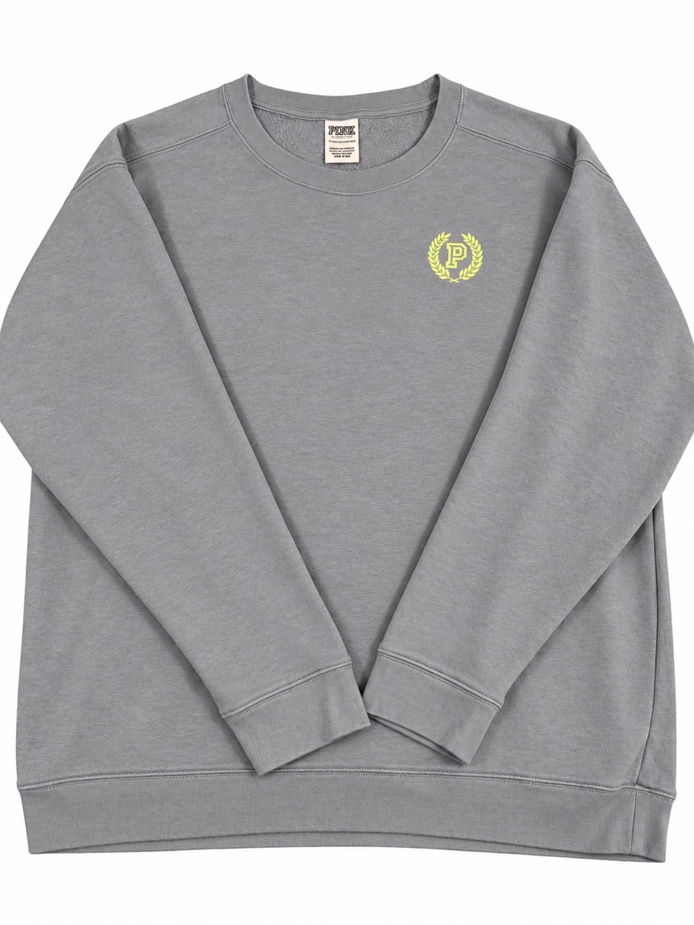 Victoria’s Secret PINK Gray Crewneck Sweatshirt with Neon P Laurel Logo